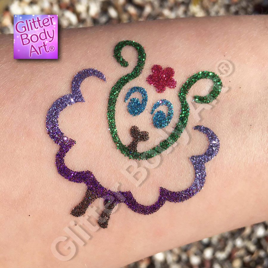 sheep GBA-011 baby lamb glitter tattoo, easter temporary tattoo stencil