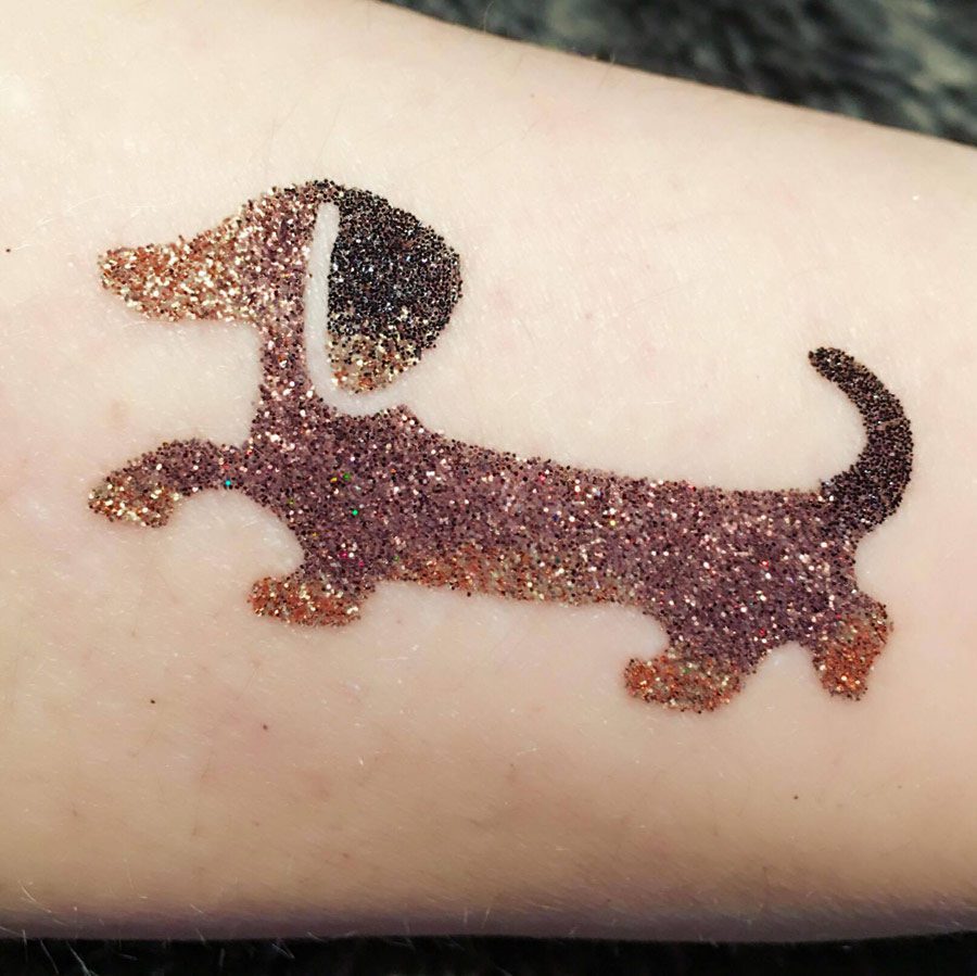sausage dog GBA-015 Sausage dog glitter tattoo, Dachshund temporary tattoo