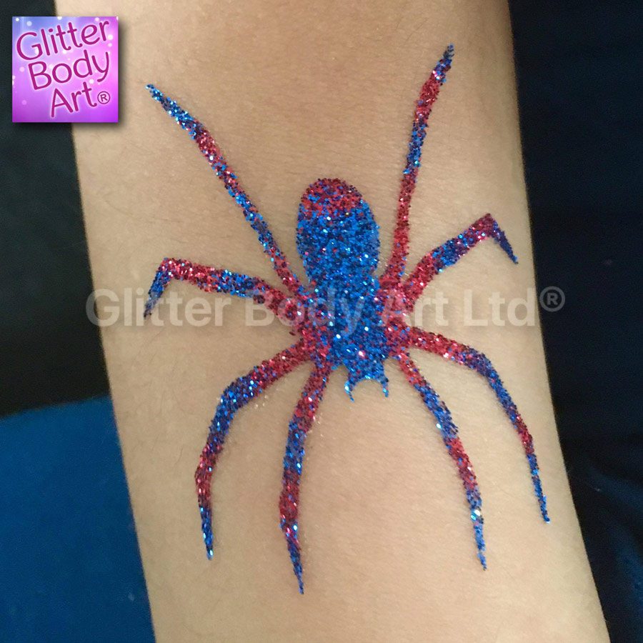 GBA-024 spider glitter tattoo, spiderman party temporary tattoo stencil template for boys