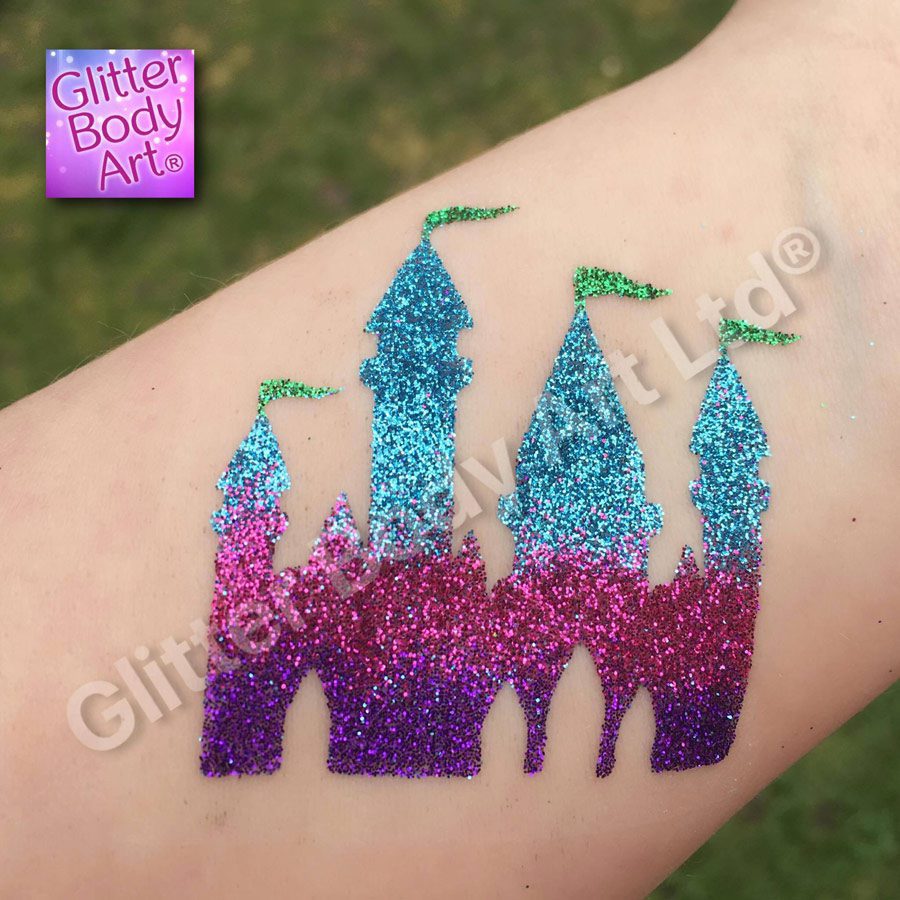 GBA-026 Disney princess castle temporary tattoo for kids, glitter tattoos for little girls