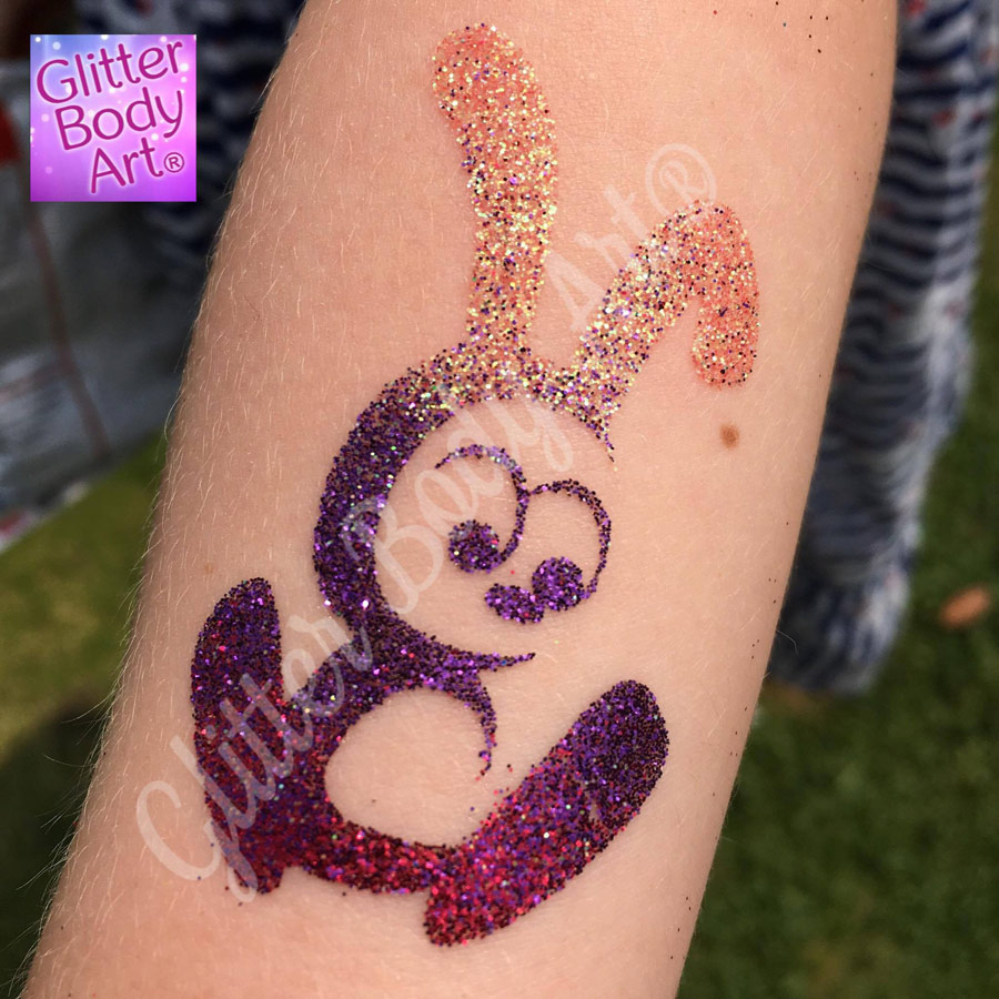 GBA-037 bunny rabbit glitter tattoo, stencils for temporary tattoos