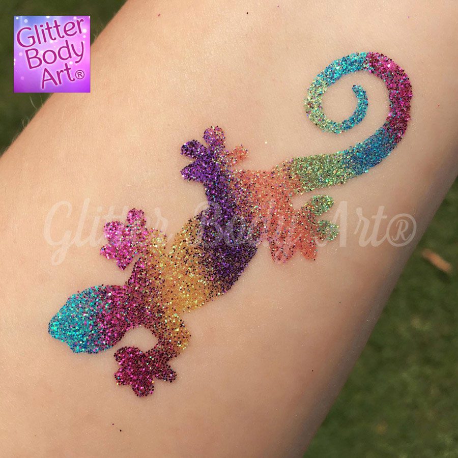 gecko GBA-040 lizard temporary tattoo, gecko glitter tattoo stencil template, reptile party stencil