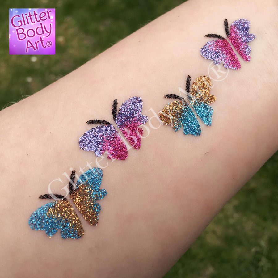Butterfly row butterfly sparkly glitter tattoo, butterfly temporary tattoo stencil