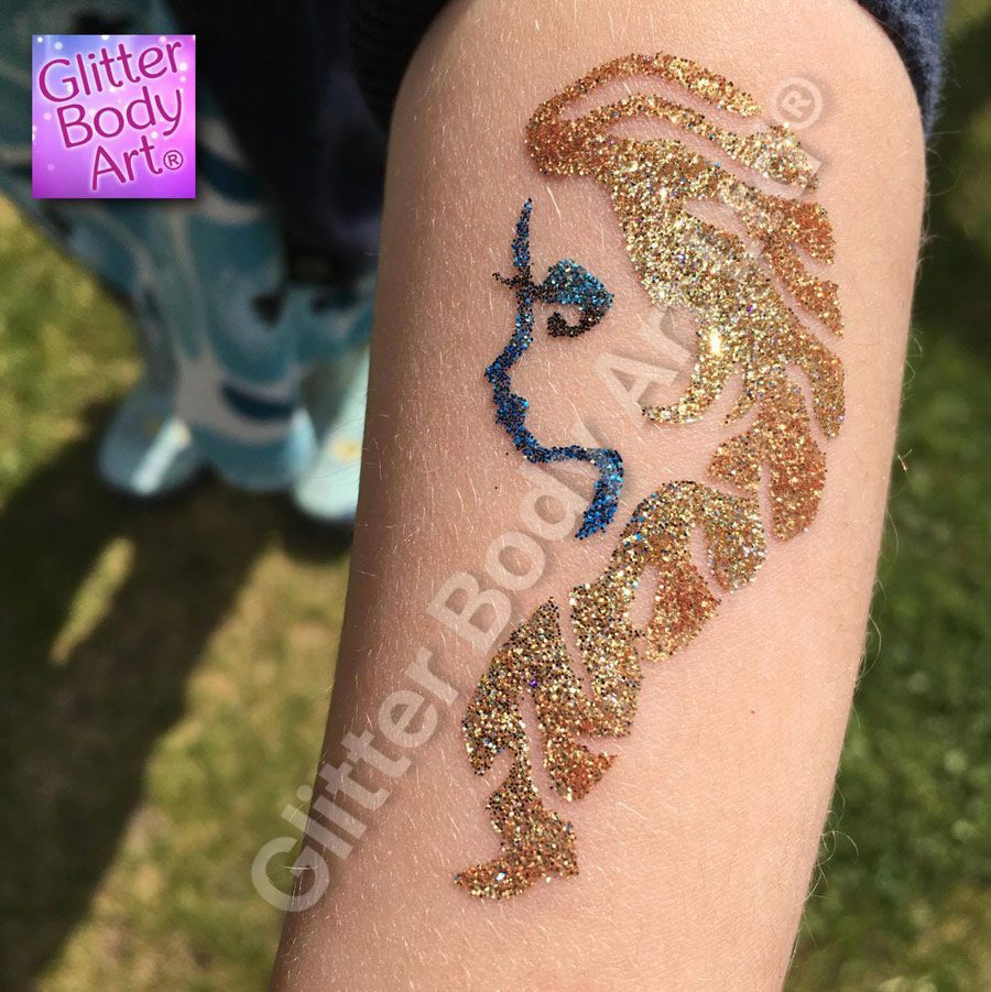 GBA-053 princess with long hair temporary tattoo stencil for glitter tattoos