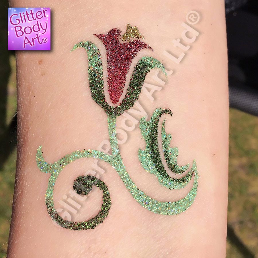 GBA-055 tulip flower temporary tattoo stencil for glitter tattoos
