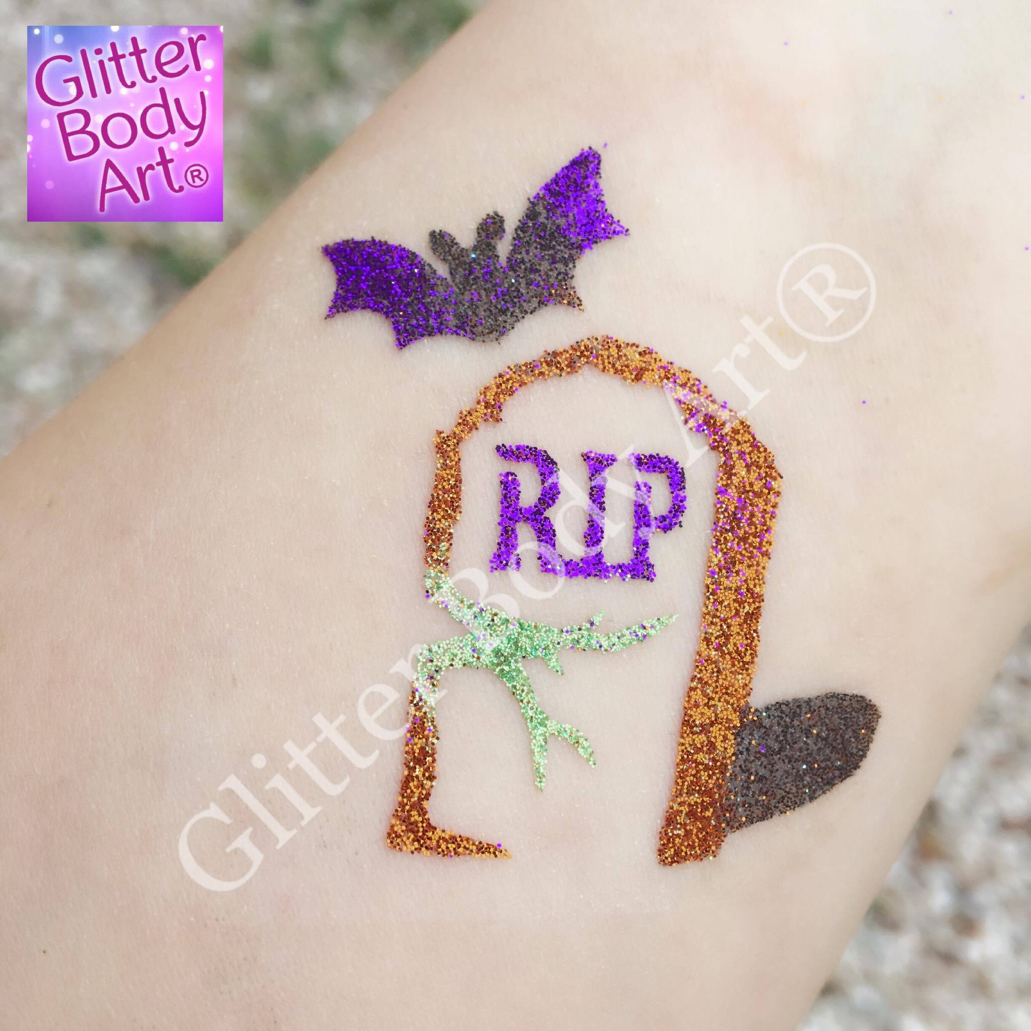 Halloween Tombstone Halloween grave stone with bat temporary tattoo stencil, glitter tattoos for Halloween