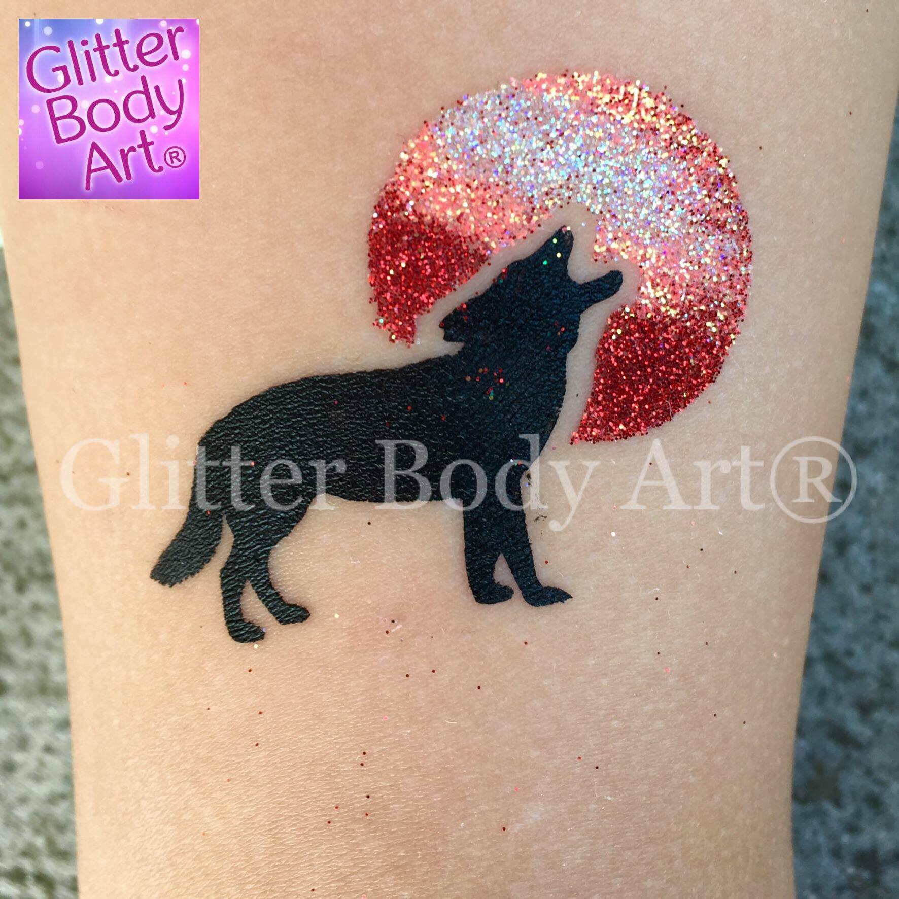 Wolf Stencil wolf temporary tattoo stencil, Halloween wolf and moon glitter tattoo