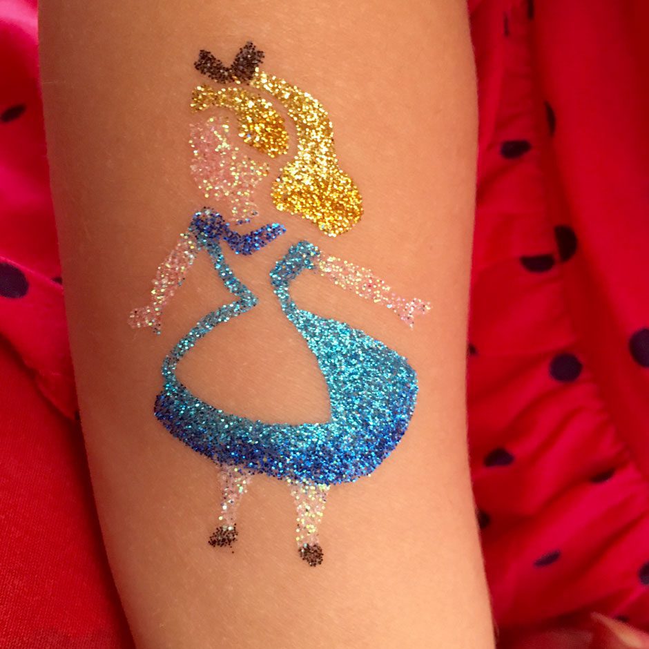 alice_1 Alice in Wonderland glitter tattoo, temporary tattoos for girls