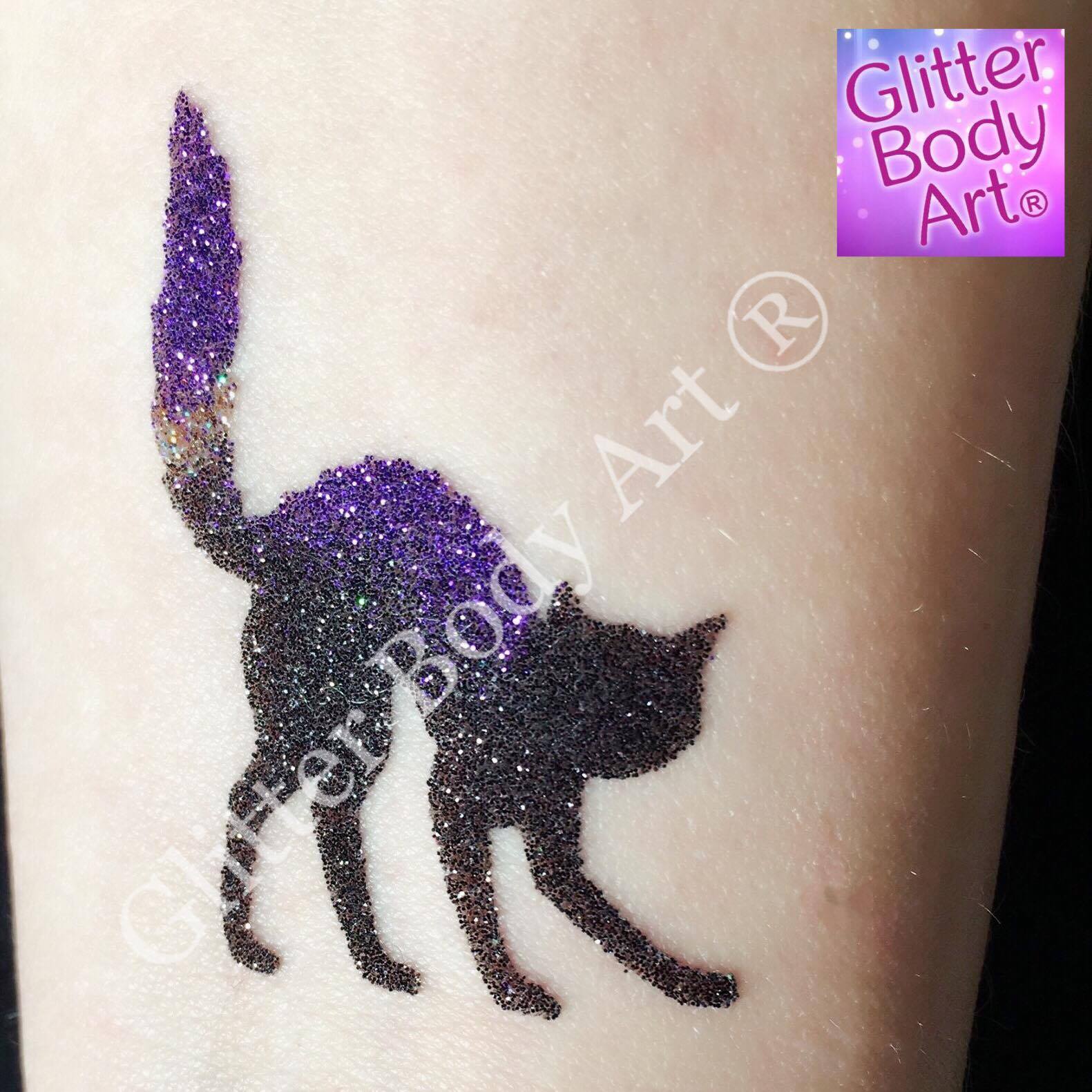 scary cat stencil witches cat temporary tattoo stencil, black cat glitter tattoo