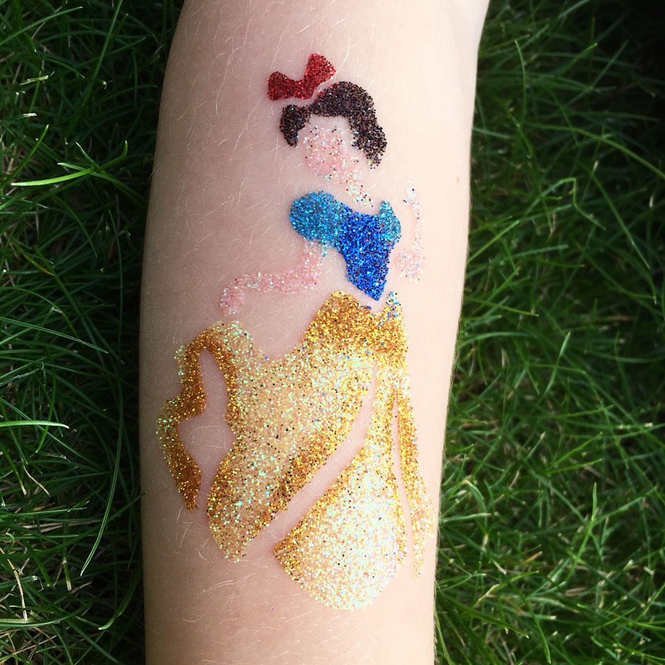 snow-white snow white glitter tattoo, disney princess temporary tattoo stencil